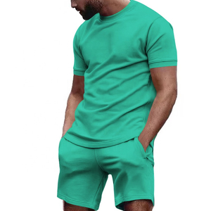 Men's Solid Color Crew Neck T-Shirt And Shorts <b>Set</b> Casual Breathable <b>Knitted</b> Summer Outfit For Men OEM ODM - Product Image 6