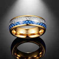 Bague en carbure de tungstène doré avec incrustation de fibre de carbone bleue et flèche de météorite, alliance bombée de 8 mm, bijoux de luxe en gros