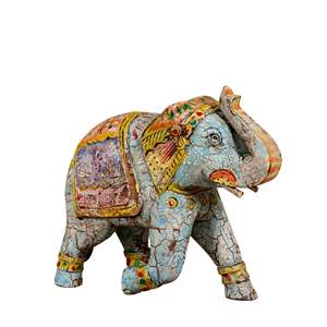 Figurine d'éléphant en bois peinte vintage, statue d'animal artisanale, décoration de table pour console, table basse, chambre à coucher, salon - Product Image 1