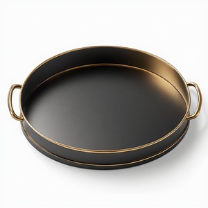 Collection de plateaux métalliques Golden Noir Premium alliant finition noire et détails dorés pour un style intérieur sophistiqué - Product Image 1
