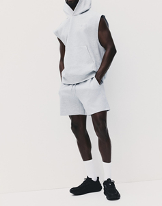 <b>Men's</b> Light <b>Grey</b> Sleeveless Hooded <b>Sweatshirt</b> with Kangaroo Pocket Solid Casual Regular Fit - Product Image 1