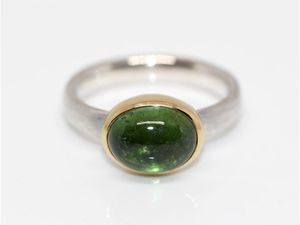 Green Tourmaline <b>Ring</b> Handmade Sterling <b>Silver</b> Cabochon Gemstone Goldsmith Unique Jewelry Gift Women - Product Image 1