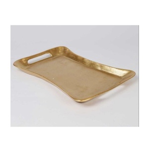 Decorative Gold Serving Tray for Coffee <b>Table</b> – Luxury Matte Gold Rectangular Butler Platter with Built-In Handles and Textured - Product Image 2