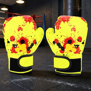 Gants de boxe jaunes et rouges à motif éclaboussures, fermeture Velcro, en PU, pour adultes, entraînement d'arts martiaux - Product Image 3