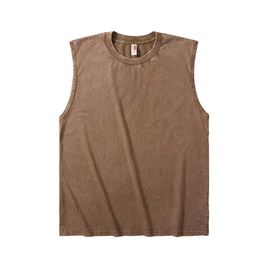 เสื้อกล้ามวินเทจทรงครอปสำหรับผู้ชาย ล้างสีแบบแอซิดวอช ผ้าฝ้าย 100% รับปักลาย สกรีนลาย พิมพ์ลายดิจิตอล ขายส่ง - Product Image 4