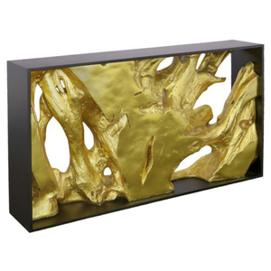 Tables consoles de luxe uniques, de conception élégante, fabriquées en métal de qualité supérieure, avec cadre en métal peint en poudre de couleur noire et finition plaquée or de haute qualité. - Product Image 1