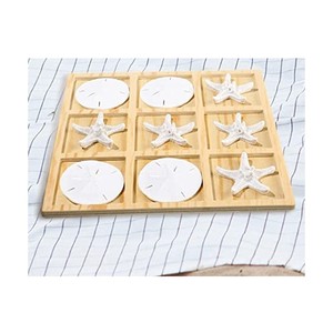 Jeu de Tic-Tac-Toe en Bois Thème Nautique Plage Océan avec Étoile de Mer et Dollar de Sable, Décoration de Table Basse Coastale - Product Image 5