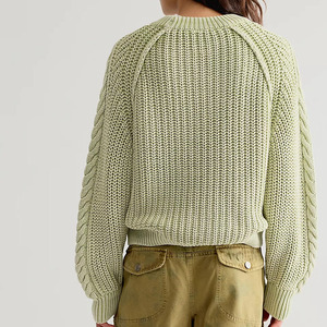 Custom Hand Knitted Women's Cable Knit Pullover Sweater Crew Neck Puff Sleeve Half Sleeve Solid Color Casual Autumn 100% Acrylic - Product Image 2