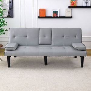 Divano Letto Multifunzionale in PVC Grigio Chiaro da 67 Pollici con Portabicchieri Pieghevole, Prodotto Estremamente Pratico - Product Image 4