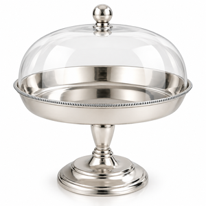 Plateau à chocolat de luxe avec bordure perlée argentée et dôme transparent pour restaurants, hôtels et mariages – Tailles et couleurs personnalisées disponibles - Product Image 1