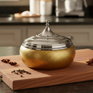 Ensemble de casseroles de luxe en métal doré, chauffe-plats en acier inoxydable | Bol de service artisanal, vaisselle de cuisine arabe du Golfe, décoration - Product Image 1