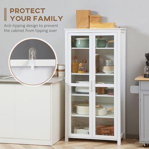 Dispensa da Cucina Bianca a 5 Ripiani con Porte in Vetro e Ripiani Regolabili per Sala da Pranzo e Cucina - Product Image 6