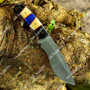 Couteau de chasse à lame fixe en acier Damas de haute qualité, personnalisé OEM ODM, avec étui en cuir, pour le camping, la pêche, EDC, vente en gros - Product Image 2