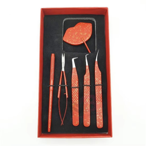 Ensemble de pinces à épiler professionnelles de qualité supérieure en acier inoxydable pour extensions de cils, rouge or, poignée diamant, outils de beauté faits à la main - Product Image 3