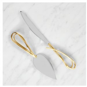 Ensemble de couteau et spatule à gâteau en acier inoxydable, 2 pièces, avec poignées plaquées or, outils à gâteau pour les fêtes - Product Image 1