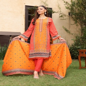 Hermoso traje de lino de 3 piezas de Salwar Kameez paquistaní, ropa de uso diario lista para mujeres, ropa de fiesta, diseños impresionantes Dr Haris Vol - Product Image 4