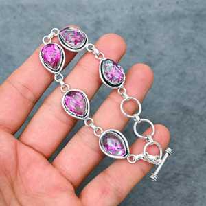 Pulsera de Cabujón de Rutilo Rosa, Hecha a Mano, Plata de Ley Oxidada, Joyería con Piedras Preciosas, Regalo Elegante para Mujer - Product Image 6