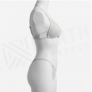 Women's Textured Halter Bikini Set With <b>Mesh</b> Detail And Thong Bottoms - Product Image 3