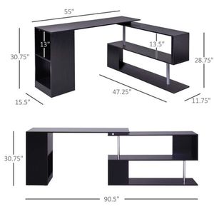 Scrivania da Gaming Moderna a L Nera per PC, Tavolo Regolabile in Altezza con Libreria, Materiale Plastico Resistente - Product Image 4