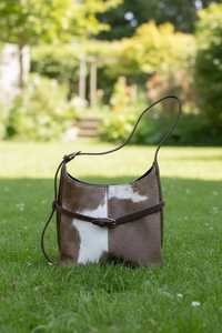 Genuine Leather Calf Hair <b>Cow</b> Print Tote Bag Large Capacity Arcuate Shoulder Strap Zipper Detachable Hobo Style Unisex for Daily - Product Image 2