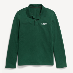 เสื้อโปโลแขนยาวสีแดงผ้าคอตตอนปิเก้สำหรับเด็กนักเรียนแบบยูนิเซ็กซ์ - Product Image 3