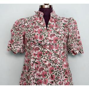 Vestido Midi Vintage para Mujer, Corte en A, Cuello en V, Manga Corta, 100% Algodón, Tejido de Punto, Estampado Floral, Transpirable, Cómodo, para Oficina, Verano - Product Image 2