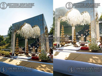 Mandap à thème Sheesh Mahal avec miroirs pour mariage, chaises en FRP, boîtes en forme d'éléphant, fournitures en fibre en gros pour fêtes