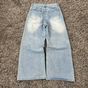 Jean en denim taille haute à jambe large pour homme, en coton délavé, coupe ample, style streetwear décontracté, écologique, tissé mi-lourd pour le printemps - Product Image 5
