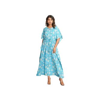 Kaftan pour femmes, robe de nuit en pur coton, kaftan de détente |   Chemise de nuit pour femme imprimée à la main - Product Image 2