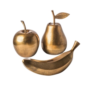 Ensemble de Décoration de Fruits en Métal Vintage de Luxe, Statues de Pomme, Poire et Banane en Bronze Antique, Sculpture Décorative de Table - Product Image 1