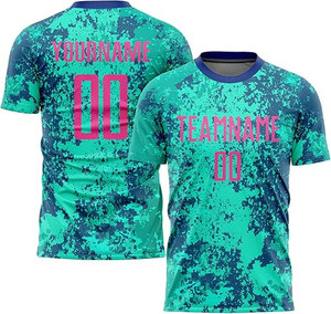 Maillot de football personnalisé par sublimation pour homme, manches courtes, bleu et blanc, impression du nom de l'équipe, évacuation de l'humidité, coupe classique, toutes saisons - Product Image 5