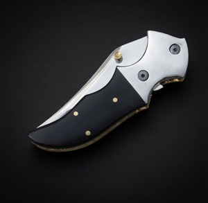Couteau pliant artisanal DIY en acier Damas à lame coulissante, avec étui en cuir OEM, pour la chasse, le camping et la survie, lame Drop Point - Product Image 3