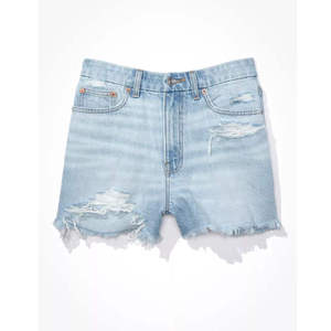 Shorts de mezclilla ajustados de cintura media para mujer, casuales de verano con cierre de botones, lavado claro personalizado, 100% bordado con efecto abullonado. - Product Image 6