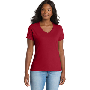 T-shirt décontracté professionnel pour femme à col en V, en mélange de coton doux, à manches courtes, personnalisable, vente en gros - Product Image 5