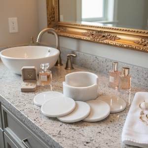 Round White <b>Marble</b> <b>Coasters</b> for Drinks for restaurants office and home use water safe polished - Product Image 6
