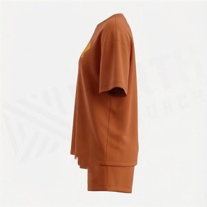 Conjunto de 2 Piezas para Mujer, Camiseta de Manga Corta de Color Sólido Tejida y Pantalones Cortos por Encima de la Rodilla, Cuello Redondo, Corte Holgado, Ropa Casual de Primavera/Verano - Product Image 3