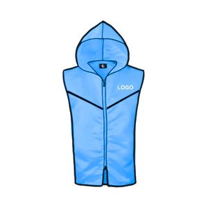 Chaleco con Capucha Azul Cian para Boxeo, Chaqueta sin Mangas para el Ring, Chaqueta Personalizada con Nombre de Equipo Sublimado para Luchadores - Product Image 2