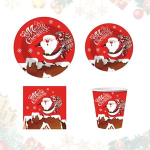 Ensemble de vaisselle jetable de noël 50pcs assiettes en papier serviettes tasse décorations de Table pour 10 fournitures de fête de vacances de noël - Product Image 1