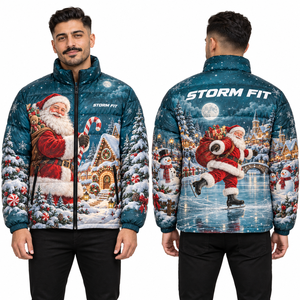 Chaqueta acolchada de invierno para hombre con sublimación de Papá Noel, cortavientos, con cremallera y cuello alto, abrigo informal, aislada y acolchada. - Product Image 4