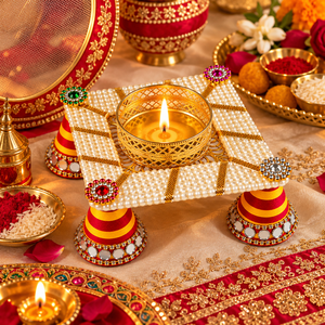 Support de bougie en perles fait main, lanterne décorative Rangoli, pot à bougie perlé pour la décoration de la maison, de mariage et de Noël - Product Image 4