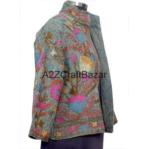 Chaqueta Bomber Bordada a Mano con Diseño Floral, Tela Suzani Ecológica de Algodón, Estilo Vintage, Informal, para Fiestas de Invierno/Primavera - Product Image 4