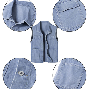 Respirant haute qualité Denim gilet hommes Style décontracté Slim Fit vêtements de plein air Look décontracté poches Streetwear sans manches Denim gilet - Product Image 3