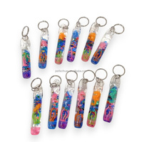 Porte-clés liquide en acrylique avec impression UV, multicolore, avec capuchon coloré, perles flottantes en forme de crabe, durable, de forme rectangulaire, souvenir promotionnel