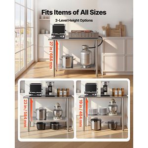 Tavolo da Lavoro Commerciale per Cucina 24x48 Pollici in Acciaio Inossidabile con Ripiano Inferiore Regolabile per Carichi Pesanti, Ideale per Preparazione Alimenti - Product Image 6