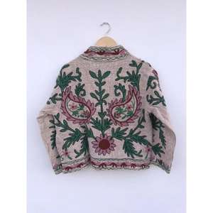 Handmade Floral Suzani Embroidery Varsity <b>Jacket</b> Winter Coat <b>Hippie</b> Bohemian Outerwear Gift for Her Cotton Knitted Button Pocket - Product Image 5