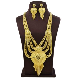 Wholesale 14K 18K 24K Micron <b>Gold</b> Heavy Turkish Heart Shape Bridal Long Jewelry <b>Set</b> Traditional Dubai Style Fashion Jewelry <b>Sets</b> - Product Image 1