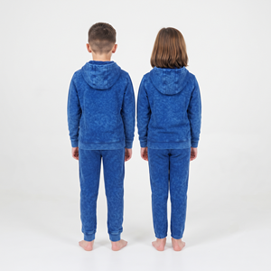 Conjunto Deportivo Informal Unisex de Algodón con Capucha y Media Cremallera, Lavado Ácido, Color Azul Sólido, Ajuste Regular, Estampado Personalizado para Niños - Product Image 5