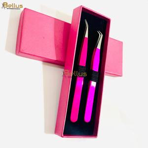 Pince à cils droite Bellus International avec logo personnalisé, rose foncé, en acier inoxydable, pointe argentée, lisse, fine, durable, professionnelle - Product Image 6