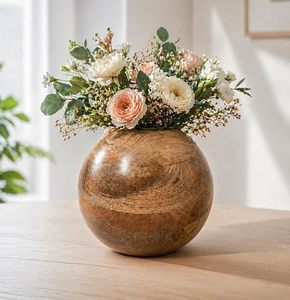 Handmade Eco-friendly Modern Design Round Wooden Flower Vase for Home Decor Living Room & Office Tabletop - Product Image 1