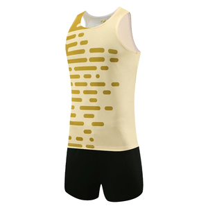 Ensemble de débardeur de course respirant pour homme avec motif jaune et short noir pour l'entraînement sur piste et les vêtements de sport - Product Image 1